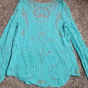 Aqua teal lace shirt
